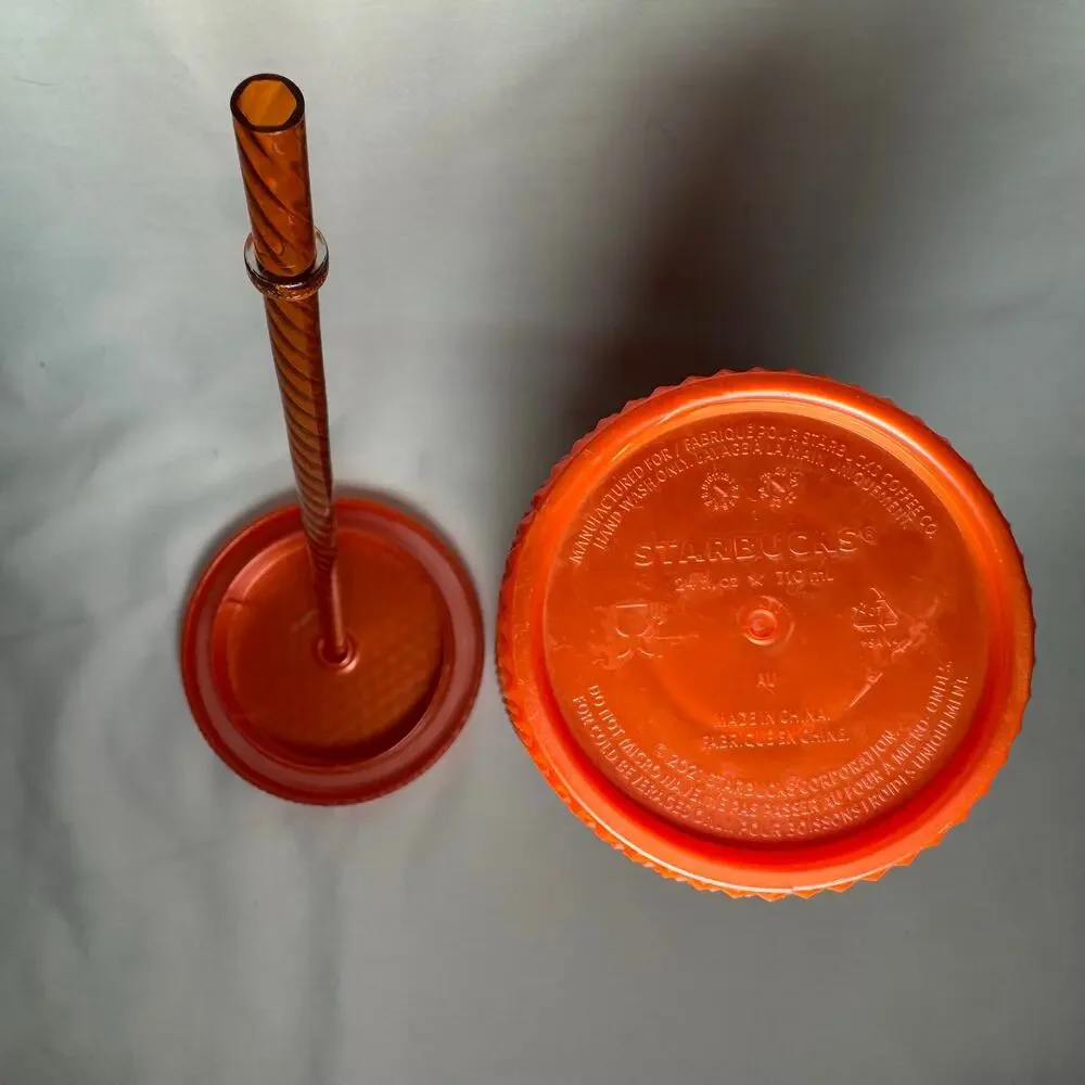 Starbucks 24 oz Orange Studded Pre-Owned Tumbler Cold Drinks Original Straw OG